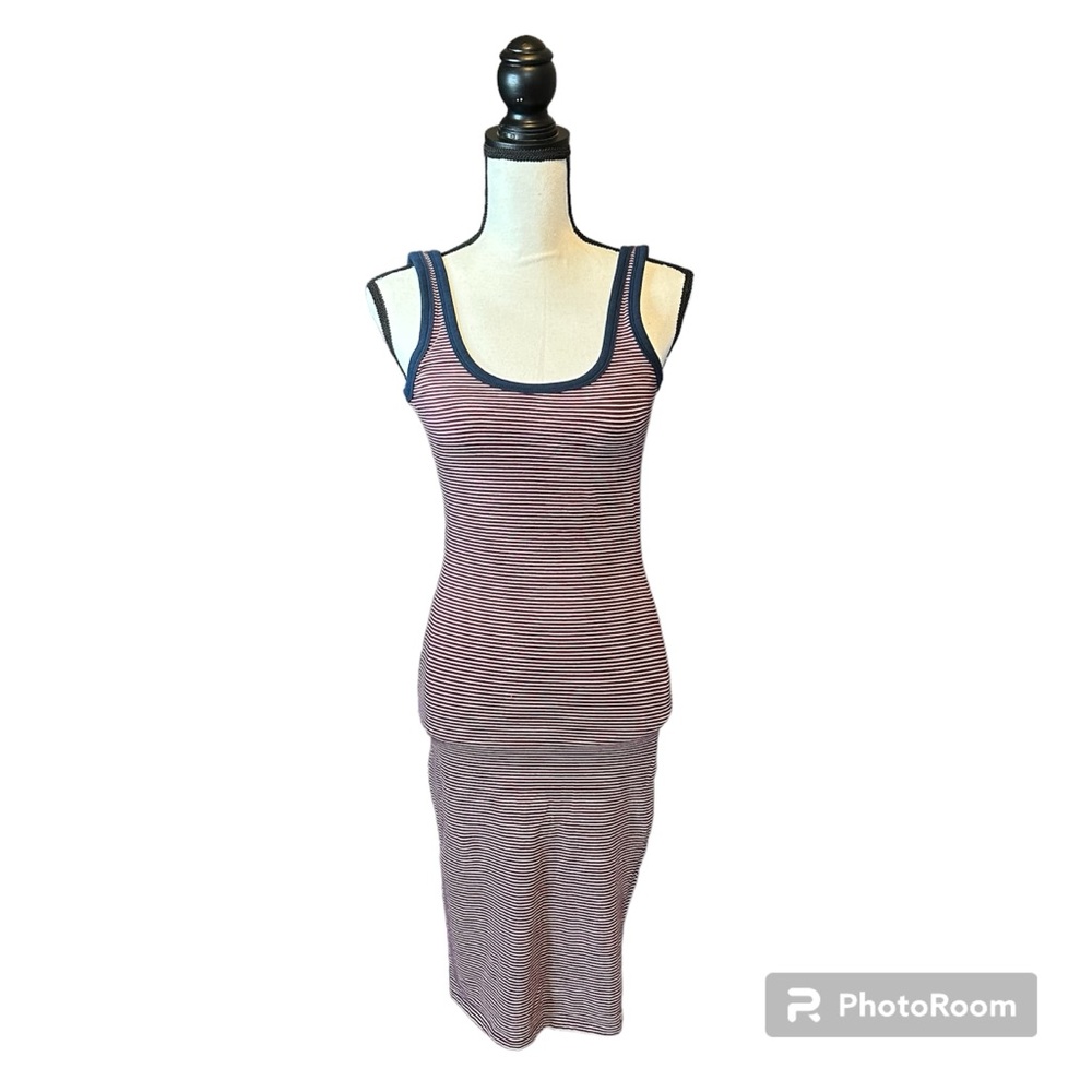 Zara Trafaluc Bodycon Striped Navy Blue, Red and White Midi Dress. Size S. - Picture 2 of 5